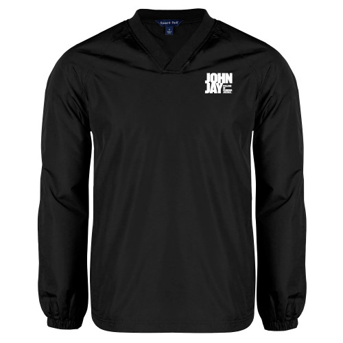 Black V Neck Raglan Windshirt-John Jay College of Criminal Justice Primary Mark