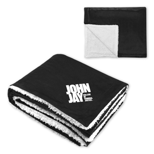Super Soft Luxurious Black Sherpa Throw Blanket-John Jay College of Criminal Justice Primary Mark