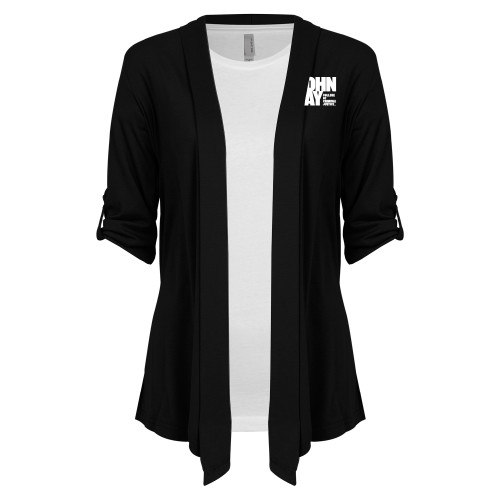 Womens Black Drape Front Cardigan Sweater-John Jay College of Criminal Justice Primary Mark