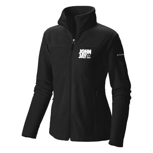 Columbia Womens Full Zip Black Fleece Jacket-John Jay College of Criminal Justice Primary Mark