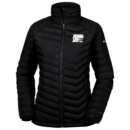 Columbia Womens Black Powder Lite Jacket-John Jay College of Criminal Justice Primary Mark