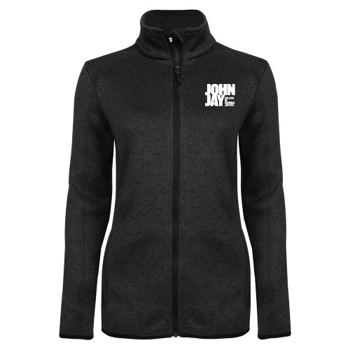 Womens Black Heather Fleece Jacket-John Jay College of Criminal Justice Primary Mark