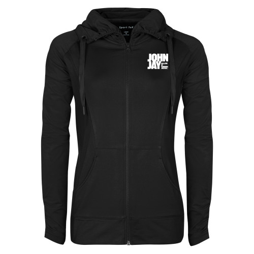 Womens Black Sport Wick Stretch Full Zip Jacket-John Jay College of Criminal Justice Primary Mark