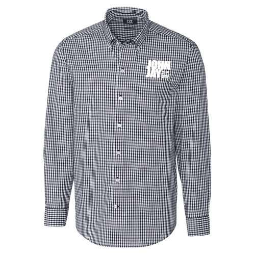 Cutter & Buck Charcoal Gingham Long Sleeve Button Down-John Jay College of Criminal Justice Primary Mark