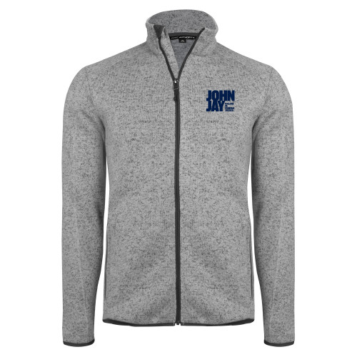 Grey Heather Sweater Fleece Jacket-John Jay College of Criminal Justice Primary Mark