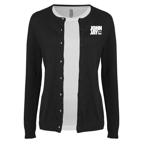 Womens Black Cardigan Sweater-John Jay College of Criminal Justice Primary Mark