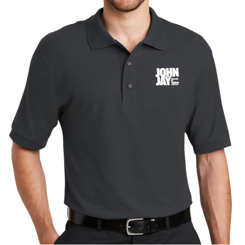 Charcoal Silk Touch Polo-John Jay College of Criminal Justice Primary Mark