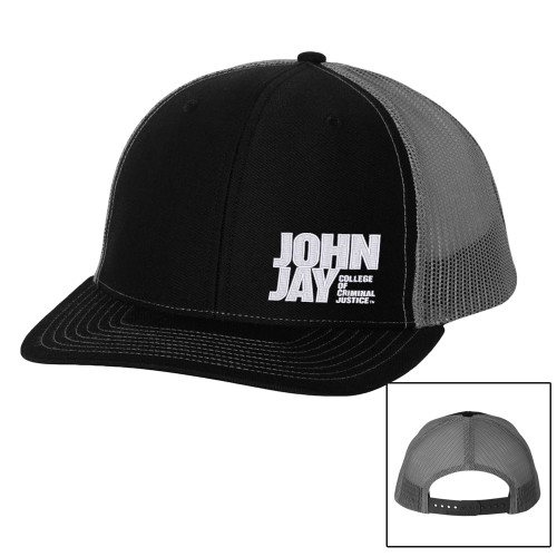 Richardson Black/Charcoal Trucker Hat-John Jay College of Criminal Justice Primary Mark