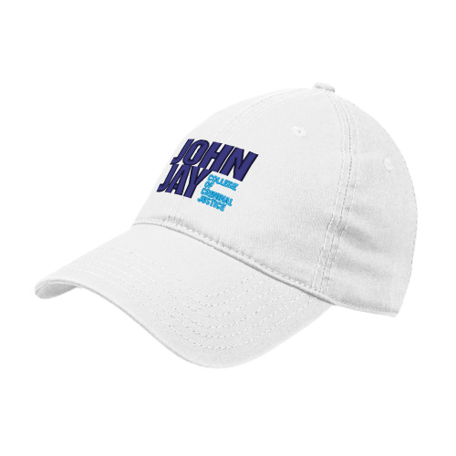 White Unstructured Adjustable Low Profile Hat-John Jay College of Criminal Justice Primary Mark