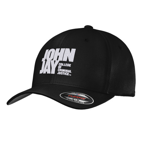 Black Flexfit Structured Low Profile Hat-John Jay College of Criminal Justice Primary Mark