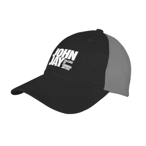 Black/Charcoal Mesh Back Unstructured Low Profile Hat-John Jay College of Criminal Justice Primary Mark