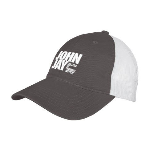 Charcoal/White Mesh Back Unstructured Low Profile Hat-John Jay College of Criminal Justice Primary Mark