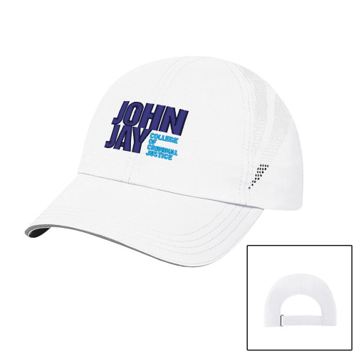Womens White Performance Cap-John Jay College of Criminal Justice Primary Mark