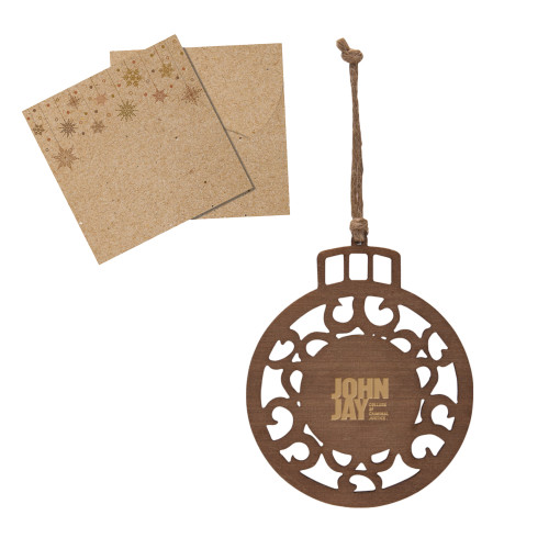Wood Holiday Ball Ornament-John Jay College of Criminal Justice Primary Mark Engraved