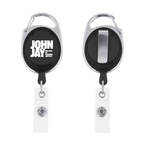 Black Oval Retractable Badge Holder w/Clip-John Jay College of Criminal Justice Primary Mark
