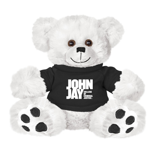 Plush Big Paw 8 1/2 inch White Bear w/Black Shirt-John Jay College of Criminal Justice Primary Mark