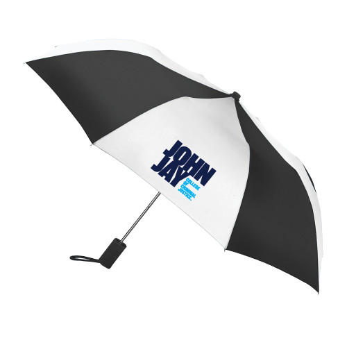 42 Inch Slim Stick Black/White Umbrella-John Jay College of Criminal Justice Primary Mark