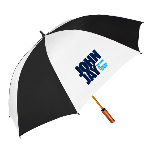 64 Inch Black/White Umbrella-John Jay College of Criminal Justice Primary Mark