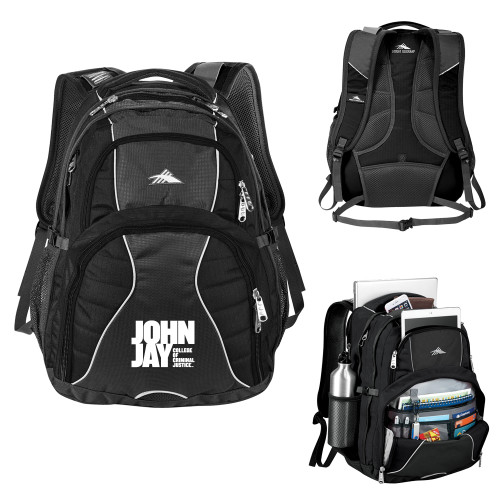 High Sierra Black Swerve Computer Backpack-John Jay College of Criminal Justice Primary Mark