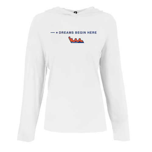 Womens White Long Sleeve Hooded Tee-Kingsborough Wave