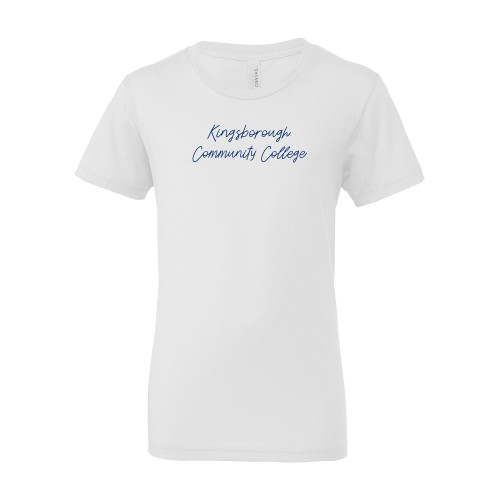 Bella + Canvas Youth White Jersey T Shirt-Kingsborough CC Script
