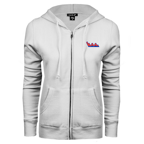 Community College ENZA Womens White Fleece Full Zip Hoodie-The Wave
