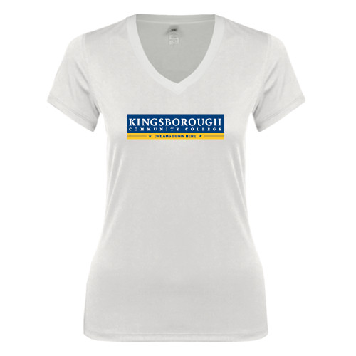 Community College Next Level Womens White Ideal V Tee-Official Logo