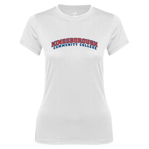 Community College Womens White Performance Tee-Arched Kingsborough