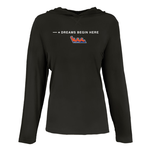 Womens Black Long Sleeve Hooded Tee-Kingsborough Wave