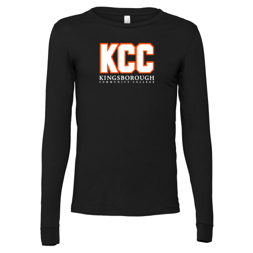 Bella + Canvas Black Jersey Cotton Long Sleeve T Shirt-Kingsborough Primary Mark