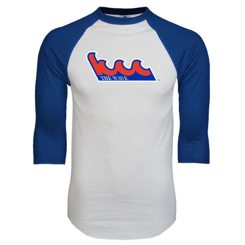 Community College White/Royal Raglan Baseball T Shirt-The Wave