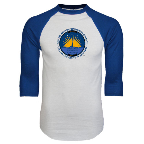 Community College White/Royal Raglan Baseball T Shirt-LightHouse