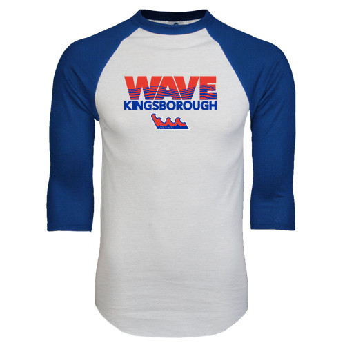 Community College White/Royal Raglan Baseball T Shirt-Wave