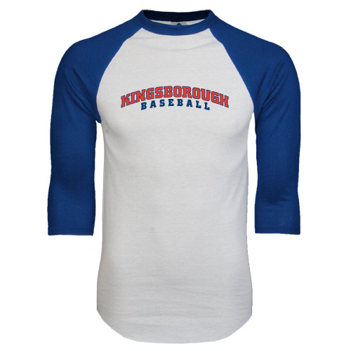 Community College White/Royal Raglan Baseball T Shirt-Baseball