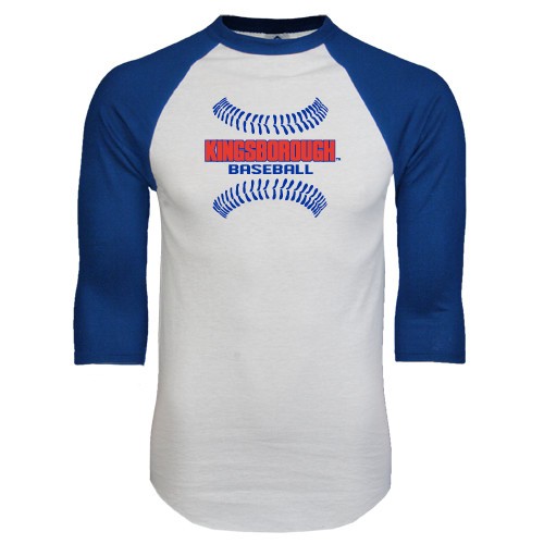 Community College White/Royal Raglan Baseball T Shirt-Baseball Sideways Seams