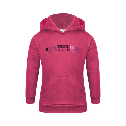 Community College Youth Hot Pink Fleece Hoodie-Arched Kingsborough Foil