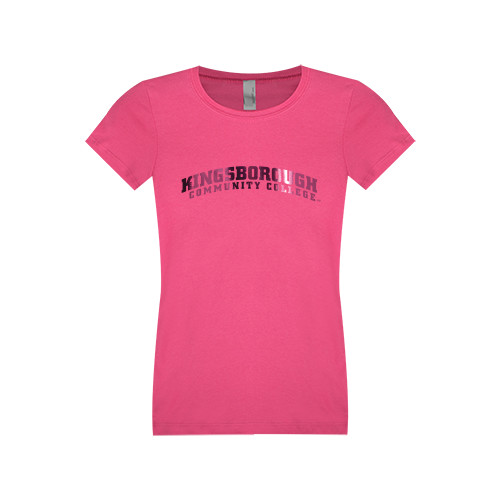Community College Next Level Girls Fuchsia Fashion Fit T Shirt-Arched Kingsborough Foil