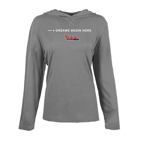 Womens Grey Heather Long Sleeve Hooded Tee-Kingsborough Wave