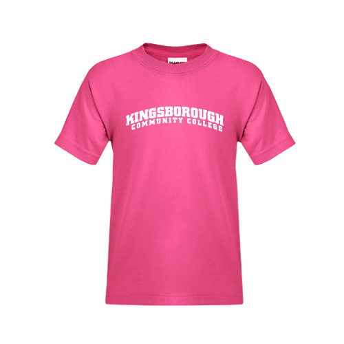 Community College Youth Hot Pink T Shirt-Arched Kingsborough