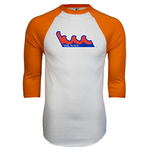 Community College White/Orange Raglan Baseball T Shirt-The Wave