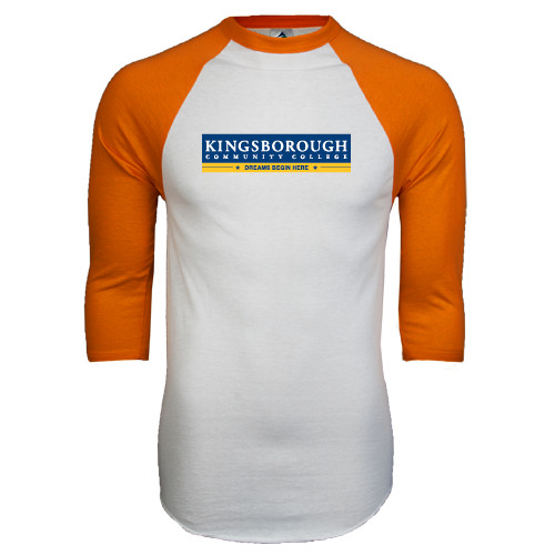 Community College White/Orange Raglan Baseball T Shirt-Official Logo