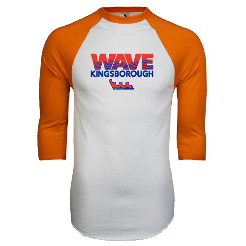 Community College White/Orange Raglan Baseball T Shirt-Wave