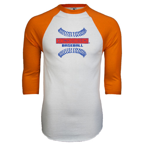Community College White/Orange Raglan Baseball T Shirt-Baseball Sideways Seams