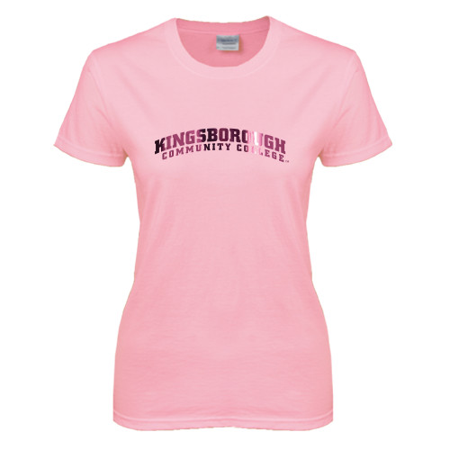 Community College Womens Pink Short Sleeve Tee-Arched Kingsborough Foil
