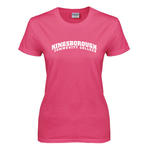 Community College Womens Hot Pink Short Sleeve Tee-Arched Kingsborough