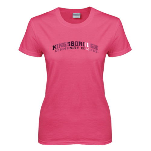 Community College Womens Hot Pink Short Sleeve Tee-Arched Kingsborough Foil