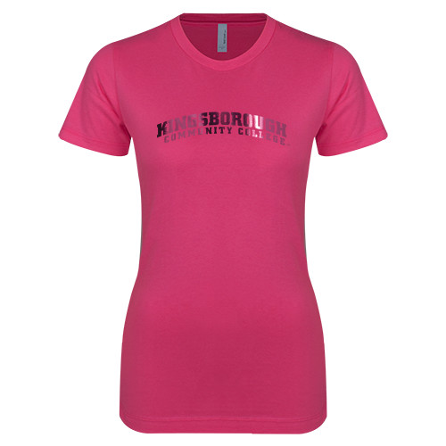 Community College Next Level Womens Fuchsia Boyfriend Tee-Arched Kingsborough Foil