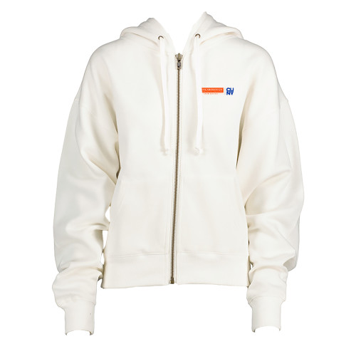 ENZA Womens White Boxy Full Zip Hood-CUNY Kingsborough