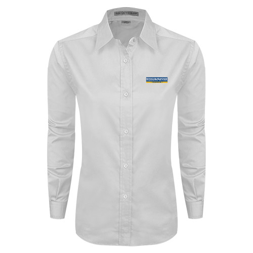 Community College Womens White Twill Button Down Long Sleeve-Official Logo