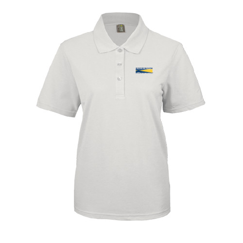 Womens Silk Touch White Pique Polo-Kingsborough Primary Mark
